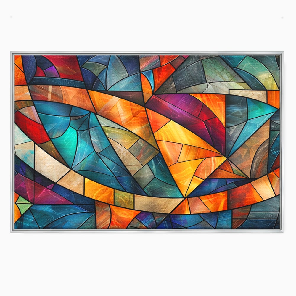 Tablou canvas cu tablou canvas cu mozaic geometric colorat, in rama de aluminiu argintiu